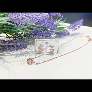 Geometric Earrings and Necklace set, ROSE GOLD